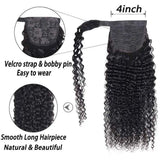 Water wave wrap-around ponytail extensions in natural black Brazilian human hair with clip-in attachment
