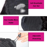 Ponytail human hair body wave drawstring extension, natural black wrap-around clip-in, 16-26 inches