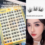 No Glue Self-Adhesive False Eyelashes - Dramatic Volume Natural Wispy Winged Fox Eye Manga Style Fluffy Cat Eye Lashes 7-12mm