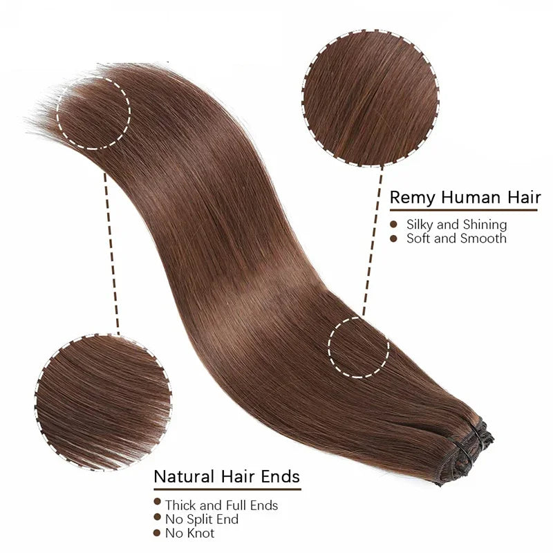HSF Marketplace 24-inch clip-in hair extensions, real human hair in chocolate brown and natural black, 8-piece set