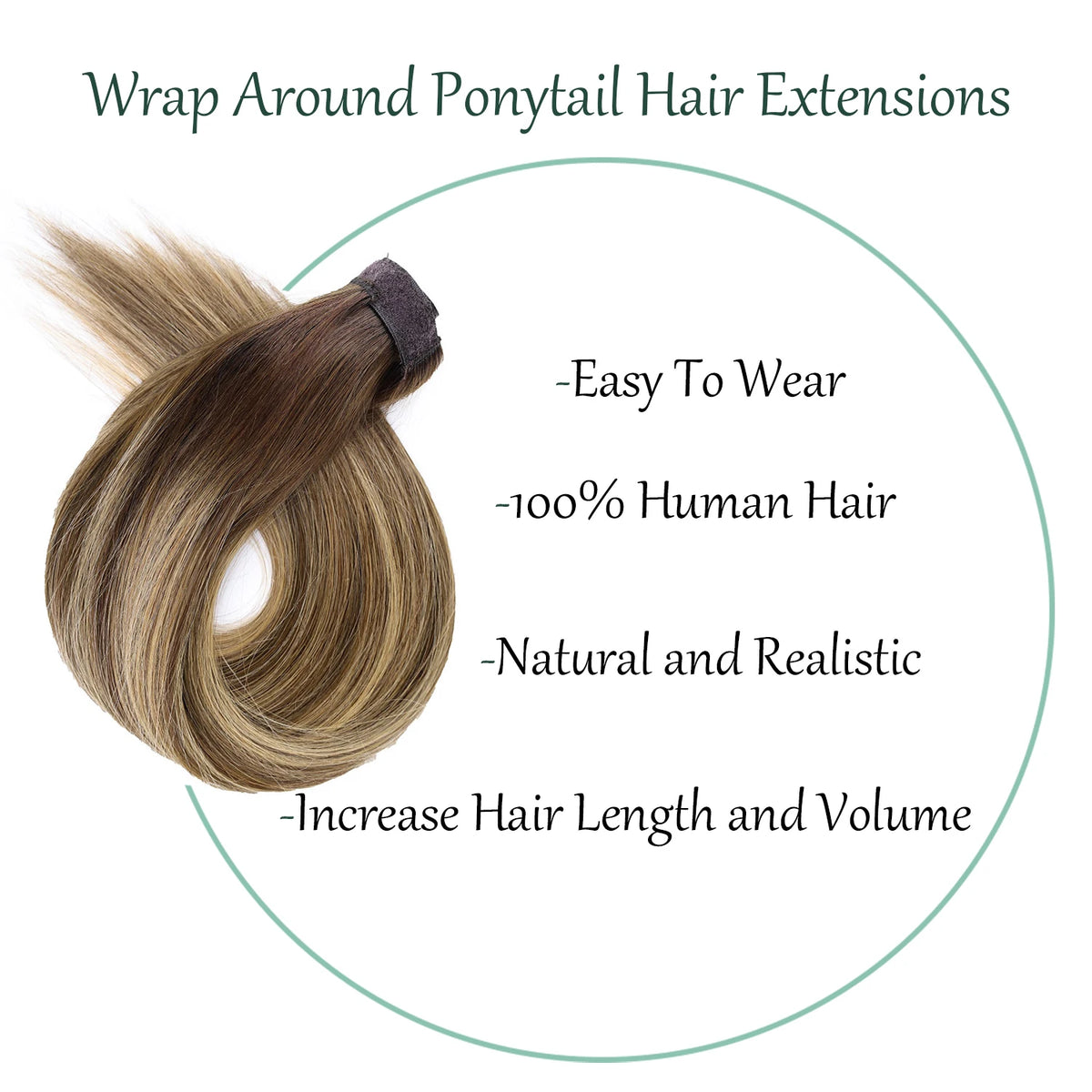 HSF Marketplace straight human hair wrap-around ponytail extension with clip for women
