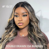 Highlight Human Hair Bundles with Closure Body Wave Ultra Thick F1B/27 Honey Blonde Ombre Raw Hair Bundles with 4x4 Lace Closure