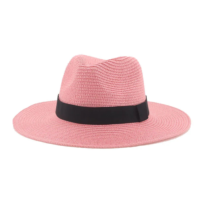 Women's black ribbon Panama straw hat for spring and summer sun protection by HSF Marketplace