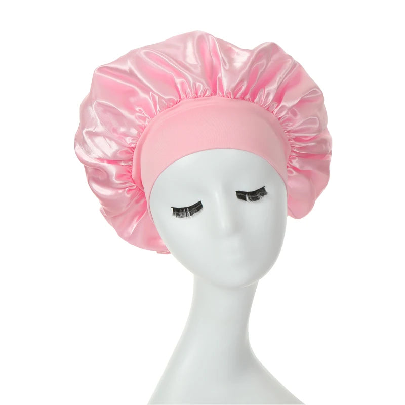 2-pack wide brim satin bonnets with elastic band for women, HSF Marketplace hair styling tools