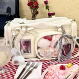 Y2K New Bow Ita shoulder handbag by HSF Marketplace, transparent comic-style crossbody bag with large capacity and cute DIY design.