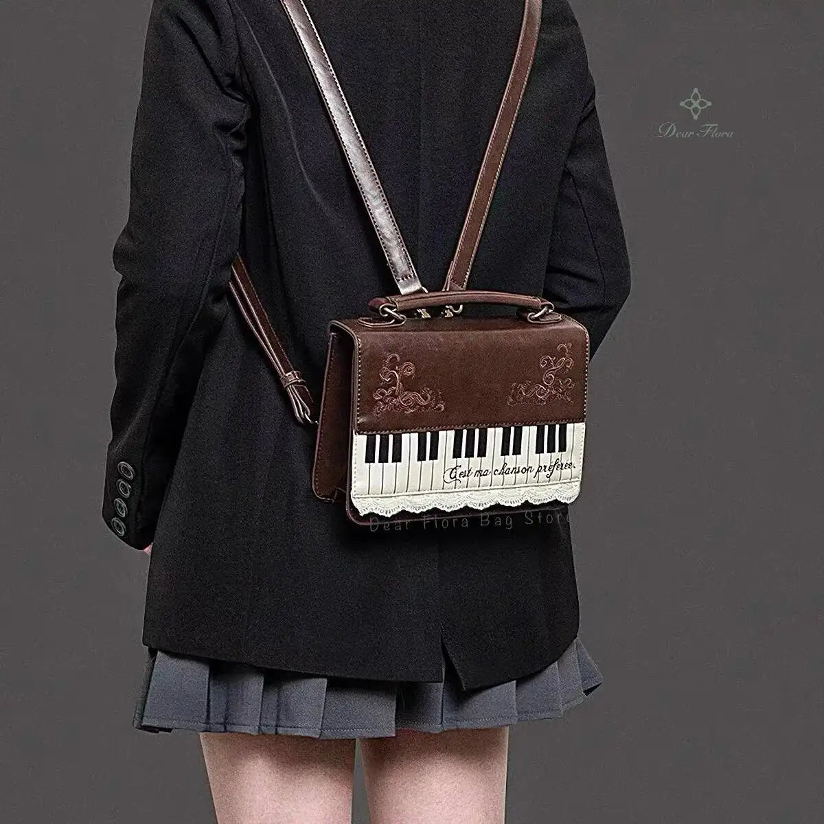 Vintage piano shoulder bag for women, stylish crossbody ita bag with piano design and clear display window
