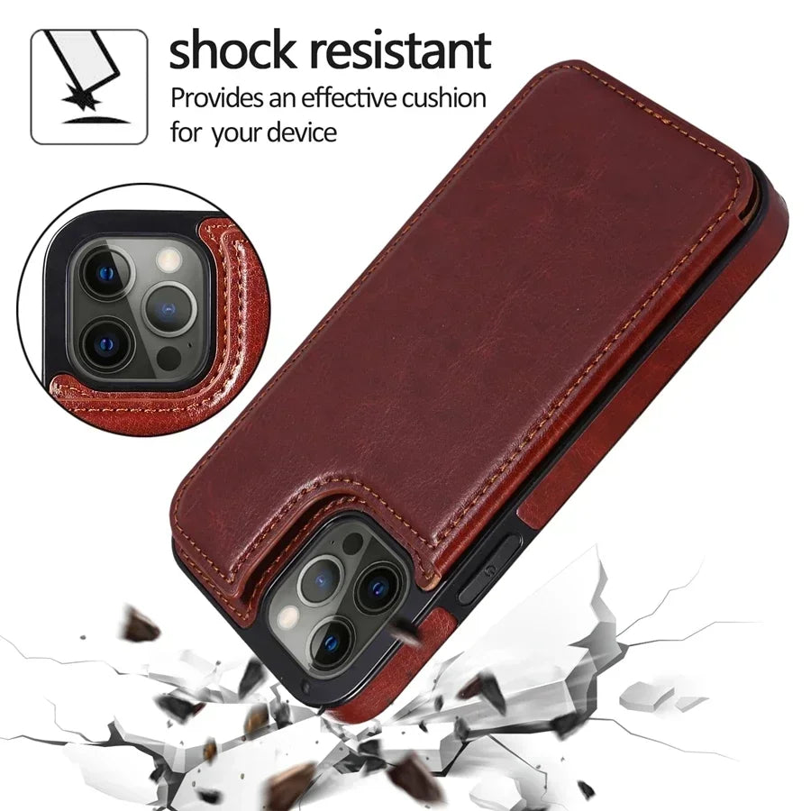 Leather wallet case with card slot for iPhone models by HSF Marketplace