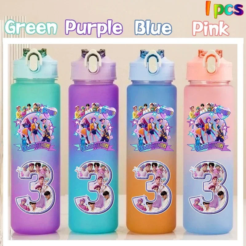 Kpop Demon Hunters gradient color water cup with straw, 750ml, by HSF Marketplace