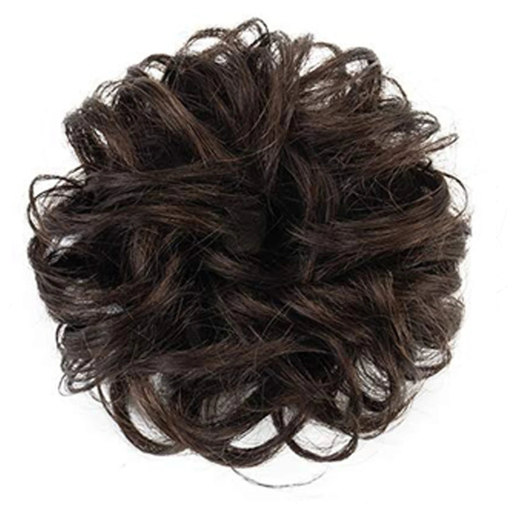 Natural black wavy human hair bun ponytail extension, tousled updo chignon hairpiece for women