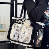 Transparent Y2K Japanese Ita Bag by HSF Marketplace featuring a large capacity, casual crossbody tote with cute lolita-style design