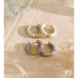 Minimalist stainless steel enamel hoop earrings in lavender and beige by HSF Marketplace