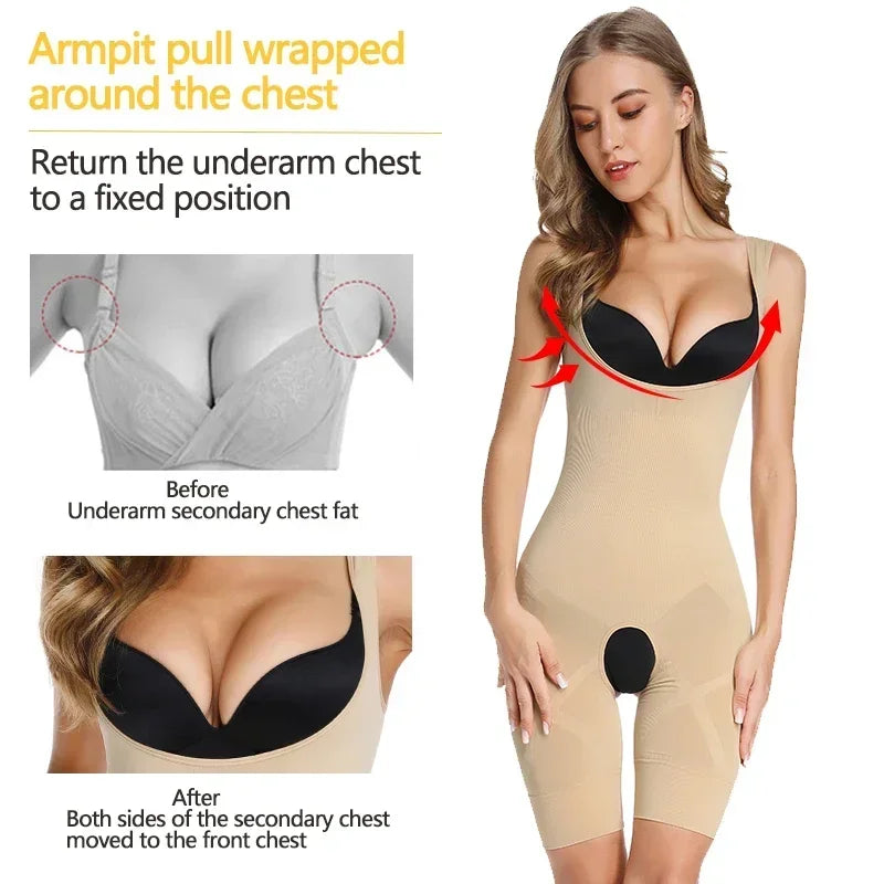 MISSMOLY women’s full-body shapewear bodysuit with open crotch, corset design, and tummy control