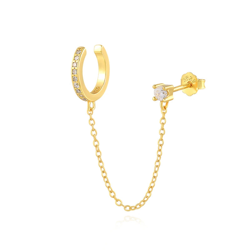 ROXI 925 sterling silver zircon double-layer clip earring for women, no-piercing party jewelry