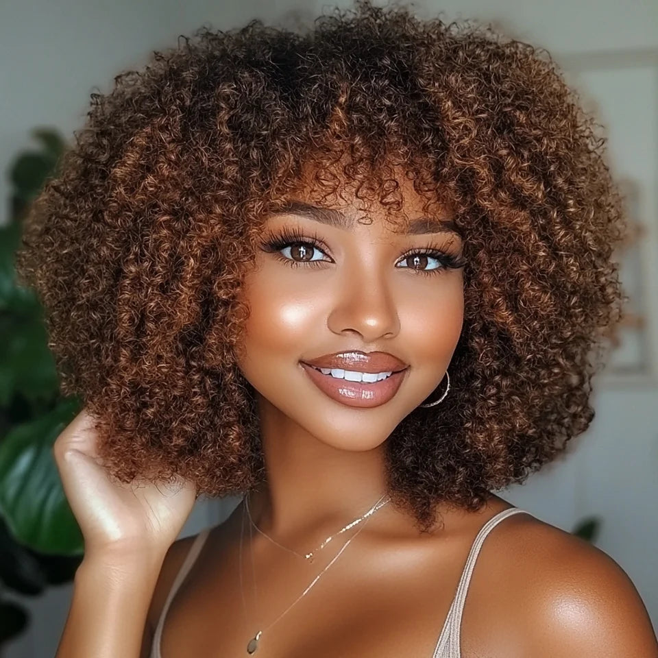Curly bob human hair wig with natural-looking curls by HSF Marketplace