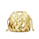 Trendy vegan leather woven tote bag for women with top handle, crossbody strap, in fashionable design, by HSF Marketplace.