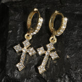 Minimalist zirconia cross dangle earrings for women, featuring sparkling cross charms and delicate drop design