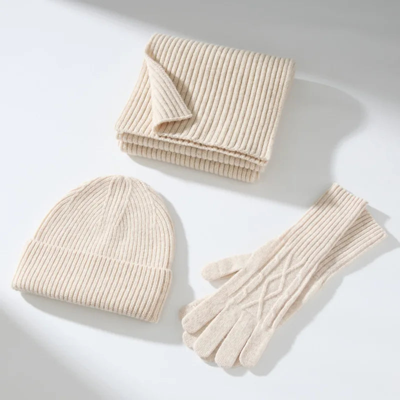 HSF Marketplace wool beanie, scarf, and gloves winter set in a coordinated design