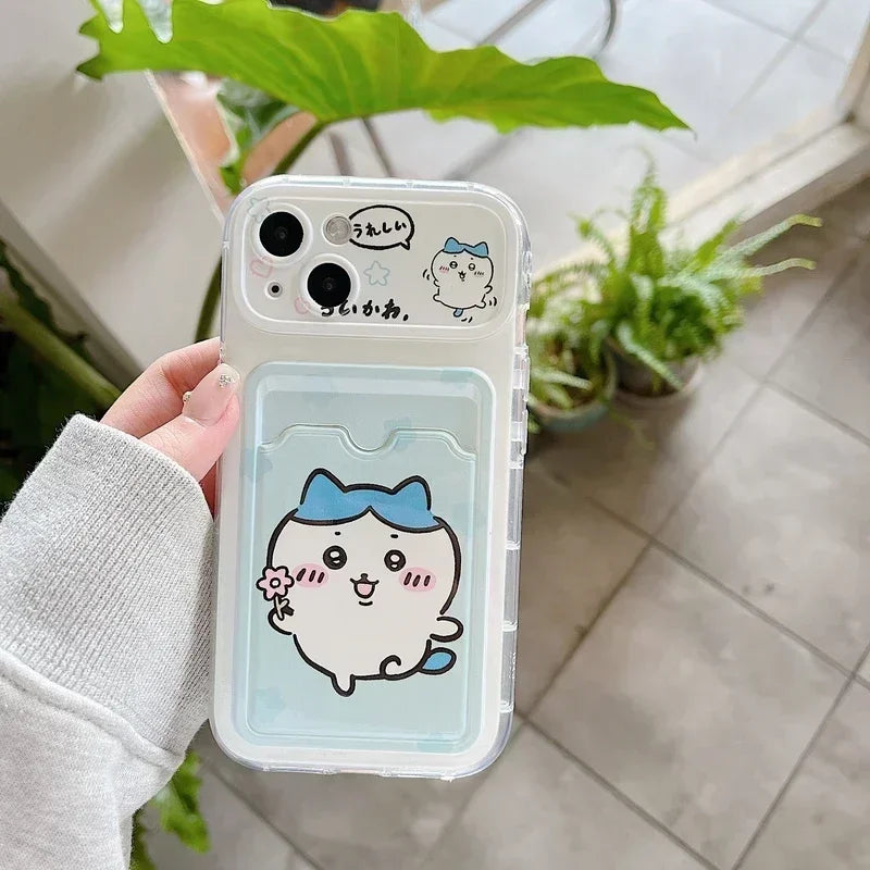 Cute cartoon anime Chiikawa card wallet phone case for iPhone 11–16 by HSF Marketplace