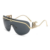 Luxury oversized shield sunglasses with gold metal frame, gradient lenses, UV400 protection, trendy trendy shades by HSF Marketplace