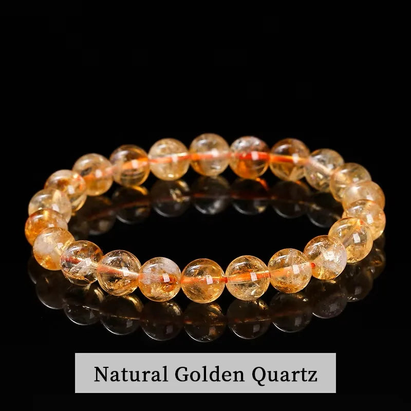 JD 2A Natural Golden Quartz Beaded Bracelets Women Charm Reiki Healing Yellow Crystal Handamde Stretch Bracelet Handstring Gift