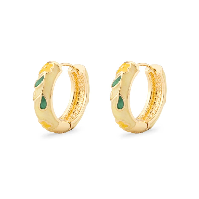 Flower cloisonné hoop earrings for women, bohemian-style jewelry by HSF Marketplace