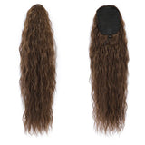 HSF Marketplace 26-inch ombre brown-blonde water curly drawstring ponytail clip, 180g heat-resistant synthetic hair