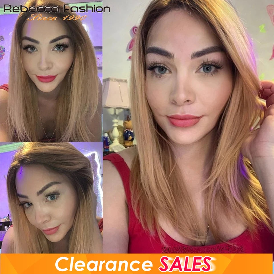 Rebecca Lace Wigs by HSF Marketplace, straight human hair wig with side part, ombre bob style for Black women, lace front design