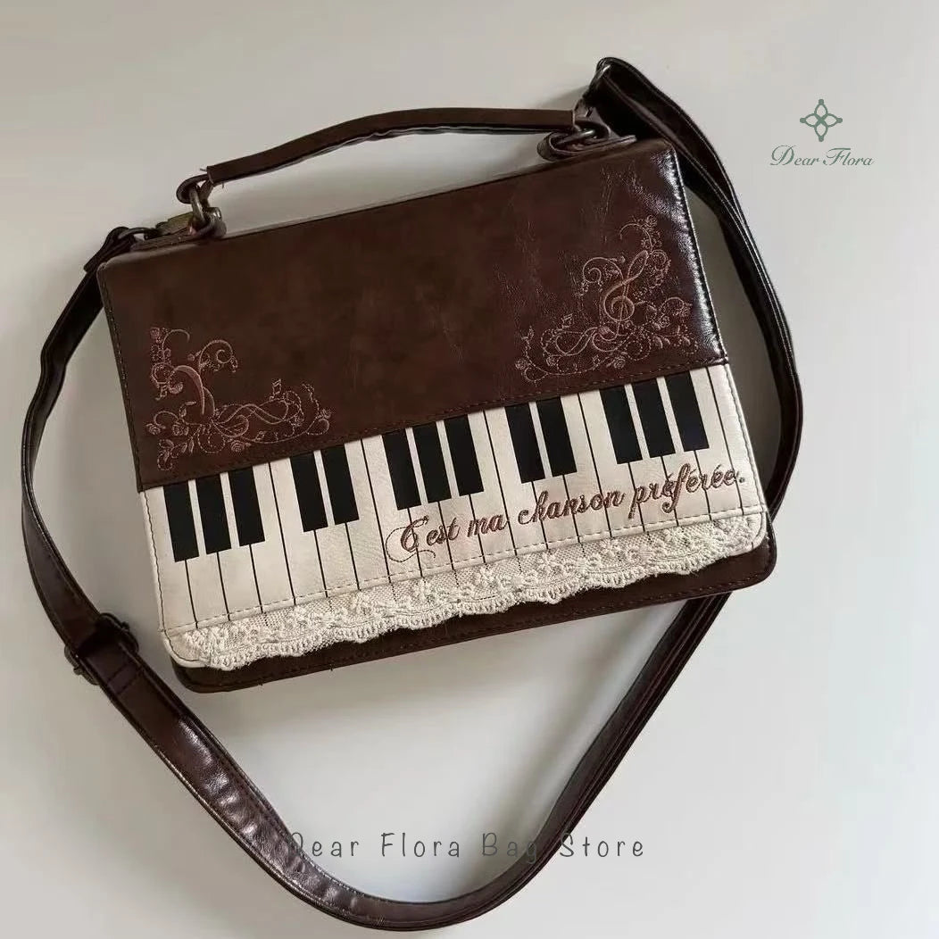 Vintage piano shoulder bag for women, stylish crossbody ita bag with piano-inspired design by HSF Marketplace