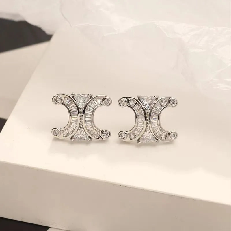 14K gold-plated zircon stud earrings with simple C-shaped letter design by HSF Marketplace
