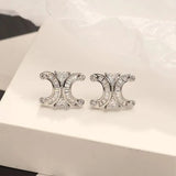 14K gold-plated zircon stud earrings with simple C-shaped letter design by HSF Marketplace