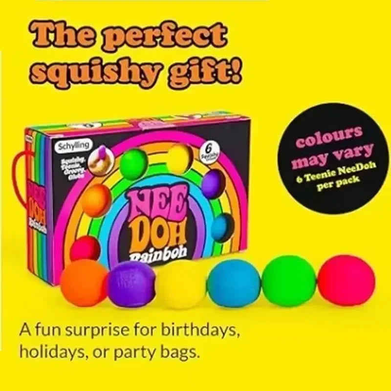 Needoh rainbow squishy ball stress relief fidget toy by HSF Marketplace, colorful sensory toy for teens