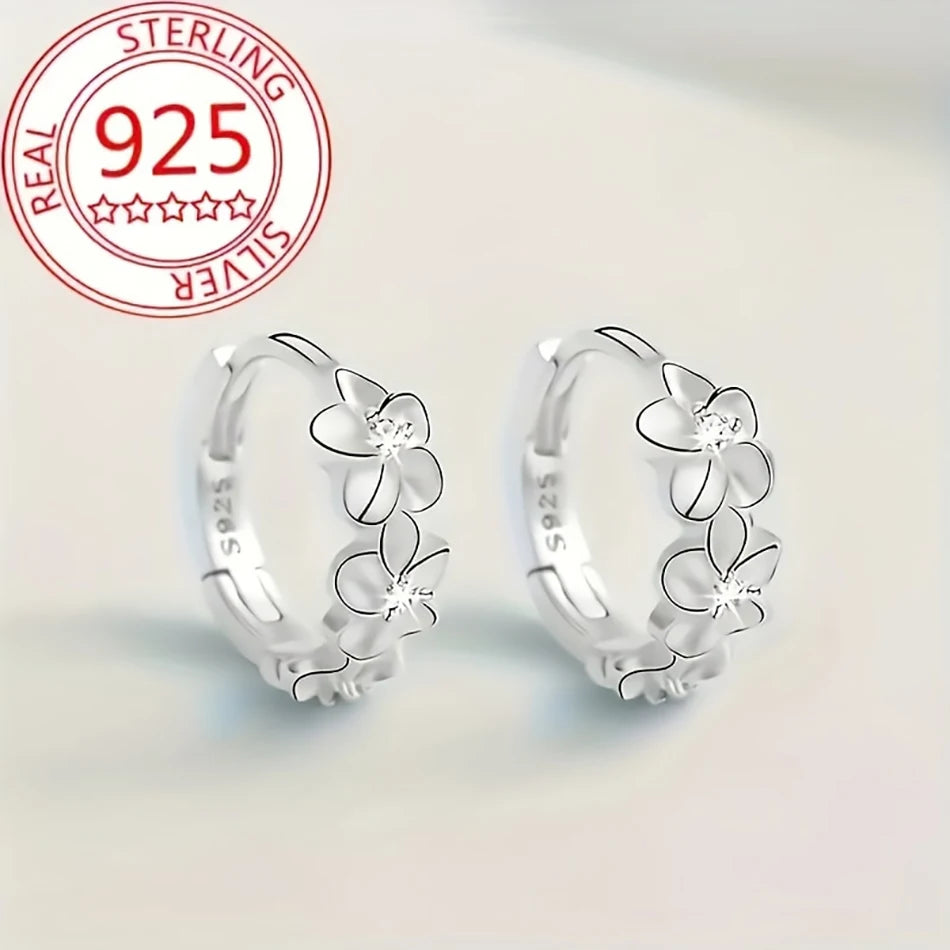 925 sterling silver hoop earrings with flower design for women by HSF Marketplace