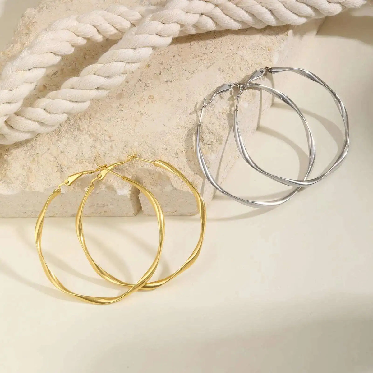 Stainless steel twist circle hoop earrings for women by HSF Marketplace