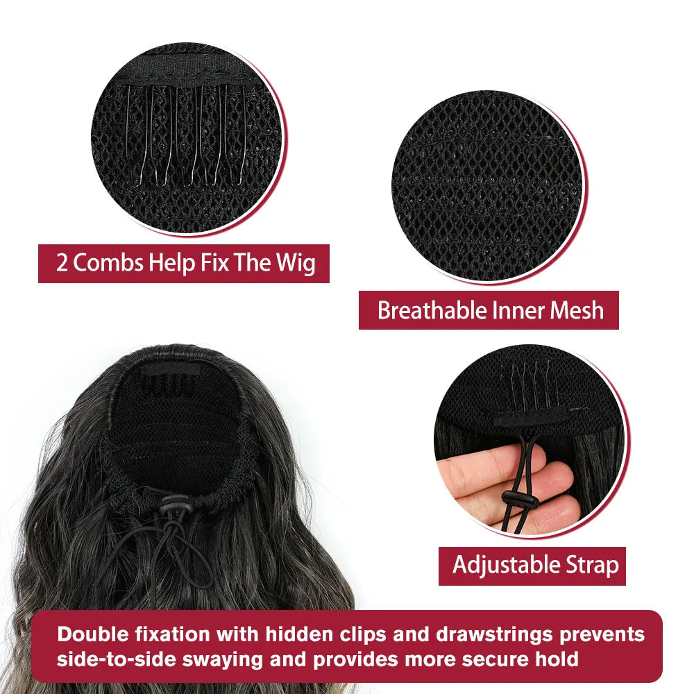 180g 26-inch ombre brown blonde curly drawstring ponytail clip, heat-resistant synthetic hair by HSF Marketplace