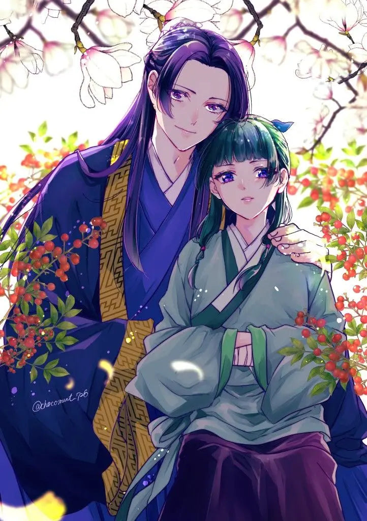 Japanese manga art poster canvas print featuring Maomao and Jinshi from The Apothecary Diaries