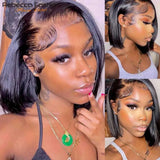 Rebecca Short Bob lace front wig by HSF Marketplace, Brazilian straight human hair with pre-plucked baby hairs, designed for black women.