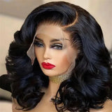 Raw Hair Vietnamese 250 Density 100% Hair Lace Frontal Wig Bouncy Wave Loose Wave Bob Wig Lace Front Hair Synthetic Material Wig