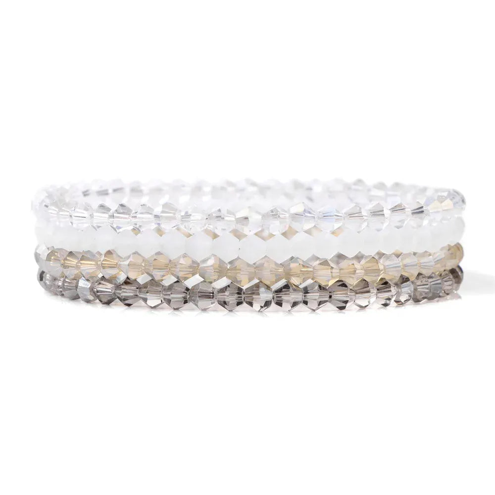 4pcs/set Gold Color Crystal Beads Bracelets For Women Girl Natural Stone Austria Crystal Glass Elastic Bracelet Set Jewelry
