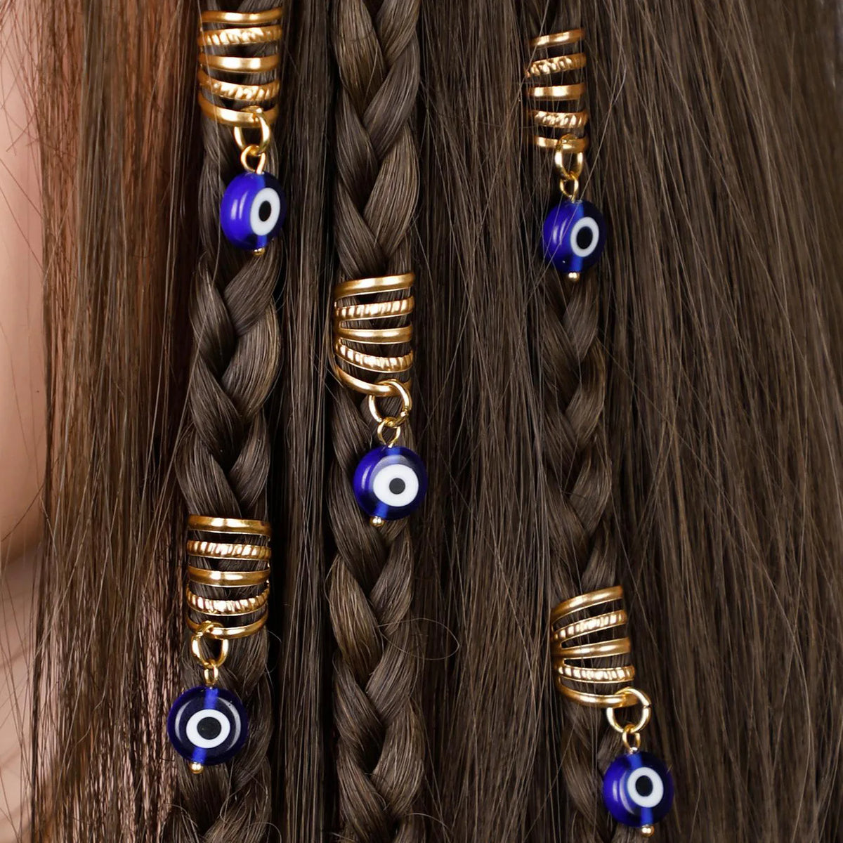 Evil eye braid hair rings set with five vintage-style hair accessories from HSF Marketplace