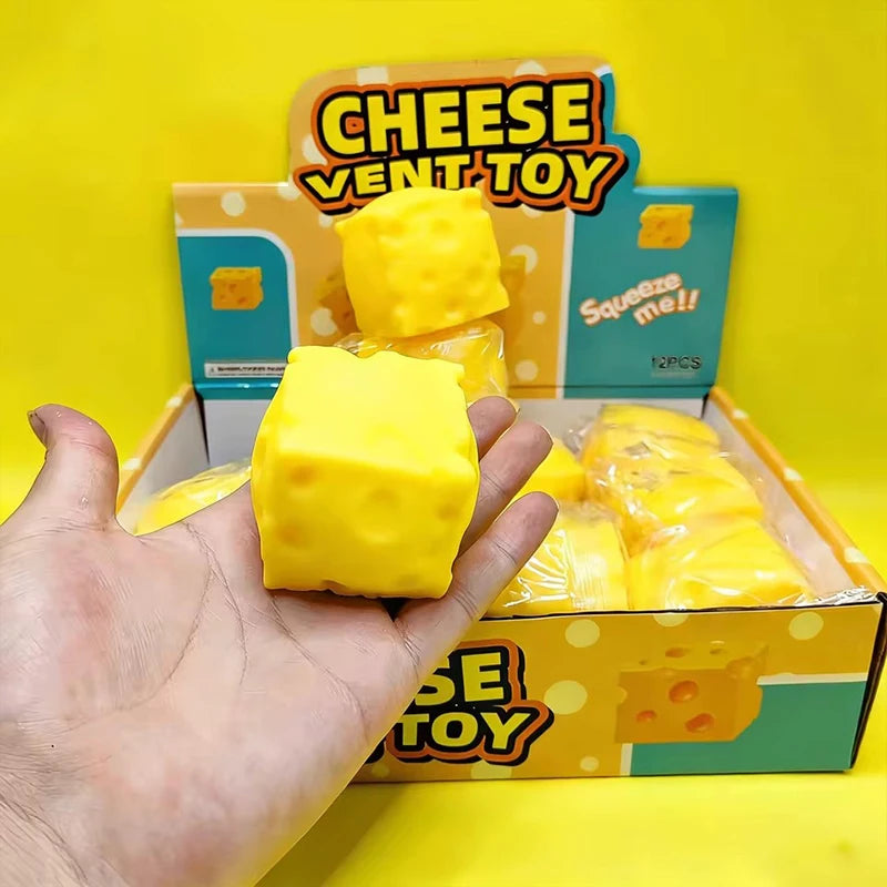 5cm Cheese Squishy Stress Ball Squeeze Toys Soft Squeeze Stress Relief Fidget Toys Desk Decor Decompression Toy Gift for Adults