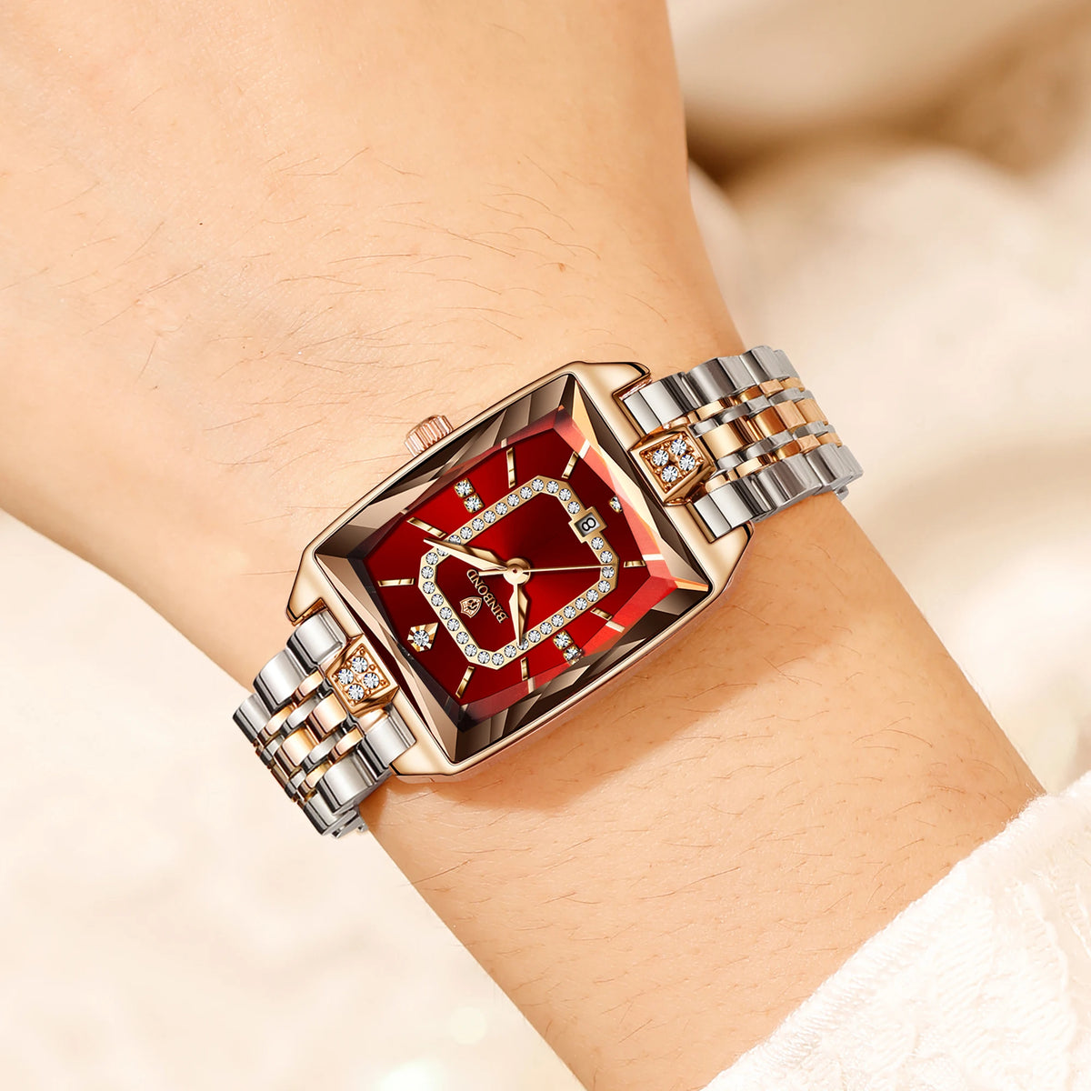 BINBOND Zircon Luxury Reloj Original Waterproof Sturdy Auto Date Women's Watches Ladies Wristwatch Quartz Watch For Women