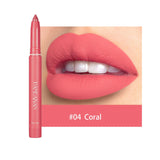 Cherry red matte lipstick and lip liner pencil from HSF Marketplace, with nude pink lip contour and plumping stain for natural lips.