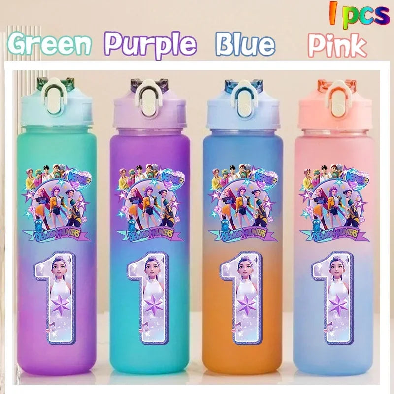 Kpop Demon Hunters gradient color water cup with straw, 750ml, by HSF Marketplace