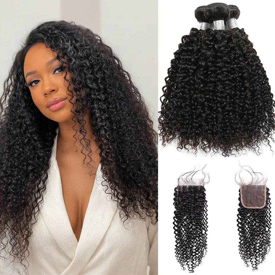 100% Burmese Curly Hair With Lace Closure Ombre Kinky Curly Human Hair 2/3/4 Bundles With HD Closure Deep Wave Hair With Closure