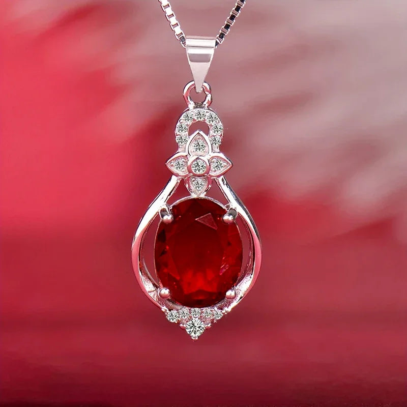 Huitan Fashion red cubic zirconia pendant necklace with elegant design, showcasing a graceful, sparkling jewelry piece for women.