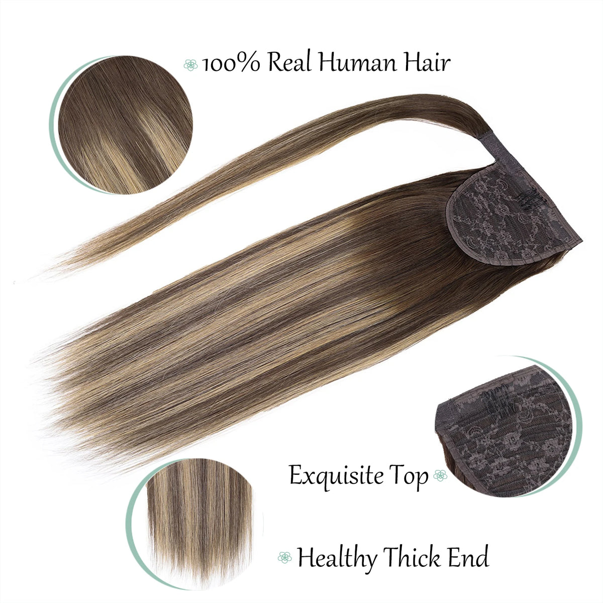 Straight human hair wrap-around ponytail extension with clip for women, HSF Marketplace