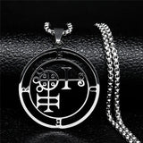 Stainless steel Satan necklace featuring Baphomet and Sigil De Lucifer design with chain, jewelry style by HSF Marketplace.