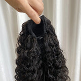 Burmese curly drawstring ponytail human hair extension, 14-inch short virgin hair piece in natural black