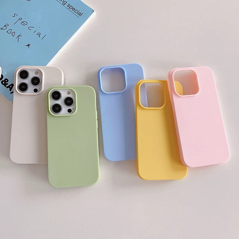 Luxury candy color silicone case for iPhone 16 to 11, ultra-thin phone cover by HSF Marketplace