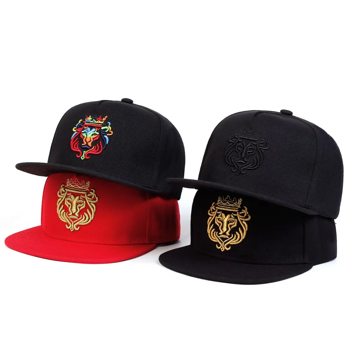 Unisex embroidered lion crown hip-hop baseball cap for sun protection, black hat with curved brim